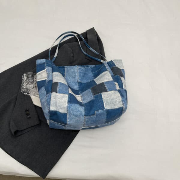 Women's Large Capacity Denim Color-contrast Versatile Tote Bag - Image 9