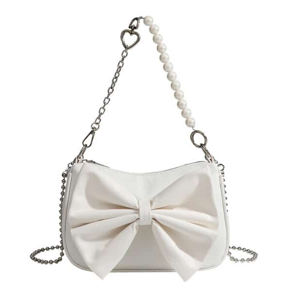Black White PU Bow Handbags Autumn Winter Ladies Underarm Tote Bags Fashion Small Purse - Image 5