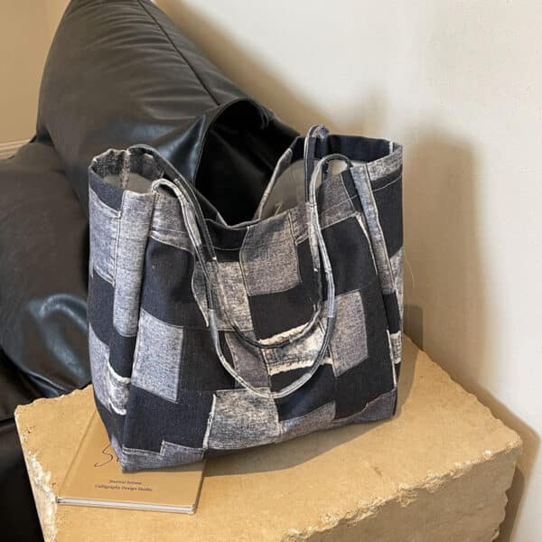 Women's Large Capacity Denim Color-contrast Versatile Tote Bag - Image 8