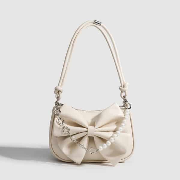 Black White PU Bow Handbags Autumn Winter Ladies Underarm Tote Bags Fashion Small Purse - Image 9