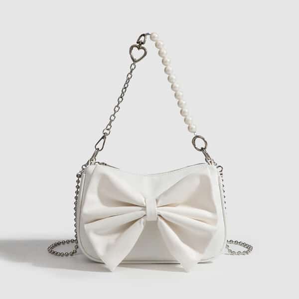 Black White PU Bow Handbags Autumn Winter Ladies Underarm Tote Bags Fashion Small Purse - Image 10