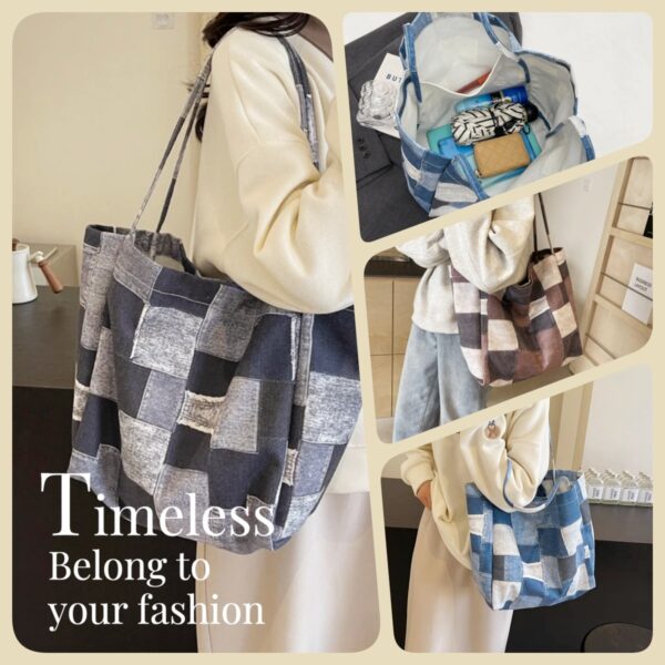 Women's Large Capacity Denim Color-contrast Versatile Tote Bag