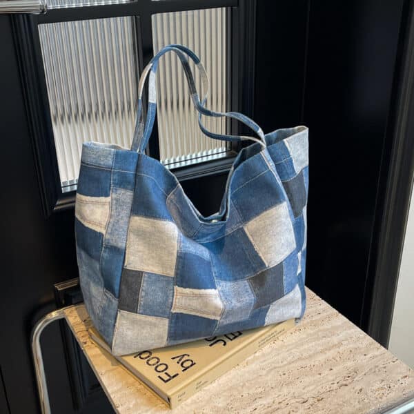 Women's Large Capacity Denim Color-contrast Versatile Tote Bag - Image 3