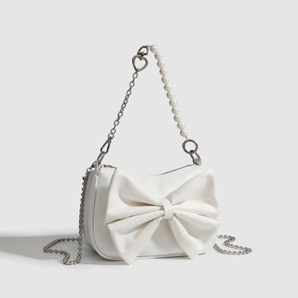 Black White PU Bow Handbags Autumn Winter Ladies Underarm Tote Bags Fashion Small Purse - Image 8
